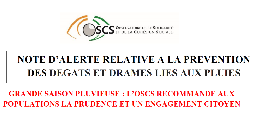 Note d'alerte relative à la prévention des dégâts et drames liés aux pluies